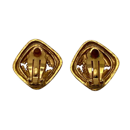CHANEL Earring 96A Gold Plated gold Rhombus COCO Mark Women Used Authentic
