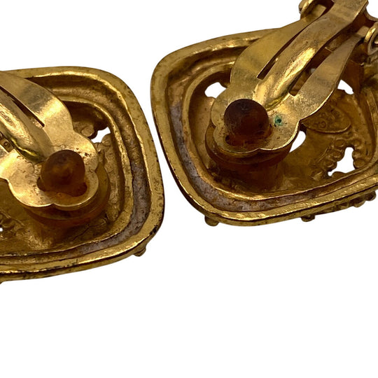 CHANEL Earring 96A Gold Plated gold Rhombus COCO Mark Women Used Authentic