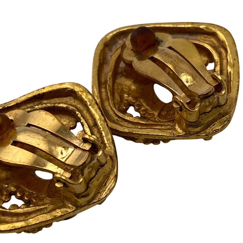 CHANEL Earring 96A Gold Plated gold Rhombus COCO Mark Women Used Authentic