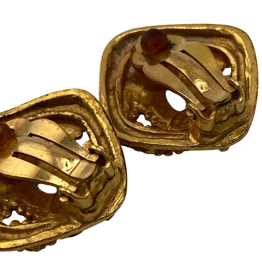 CHANEL Earring 96A Gold Plated gold Rhombus COCO Mark Women Used Authentic