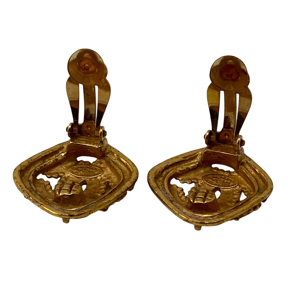 CHANEL Earring 96A Gold Plated gold Rhombus COCO Mark Women Used Authentic