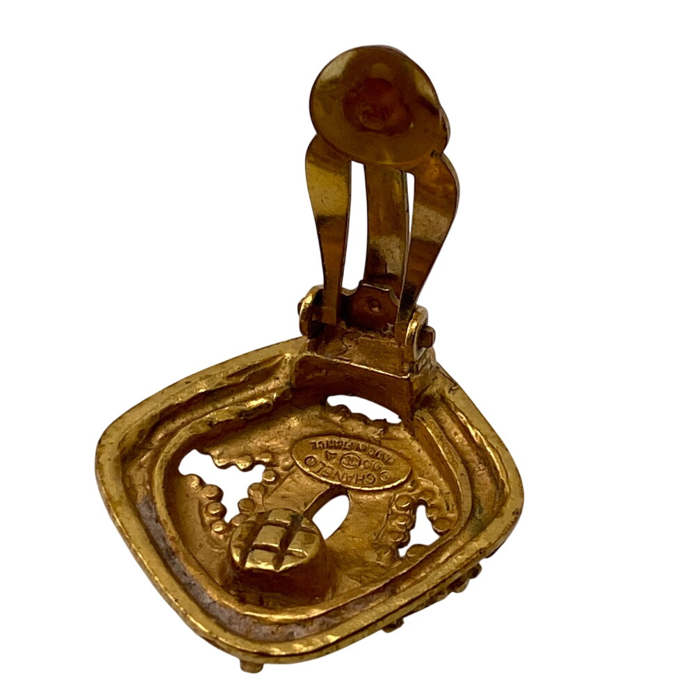 CHANEL Earring 96A Gold Plated gold Rhombus COCO Mark Women Used Authentic
