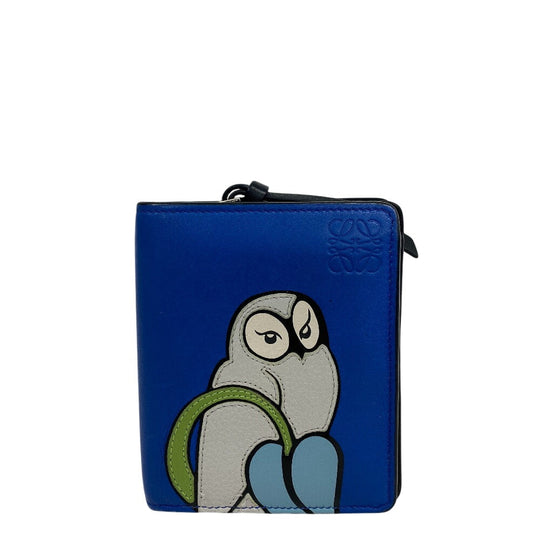 LOEWE Bifold Wallet leather blue Owl anagram unisex(Unisex) Used Authentic