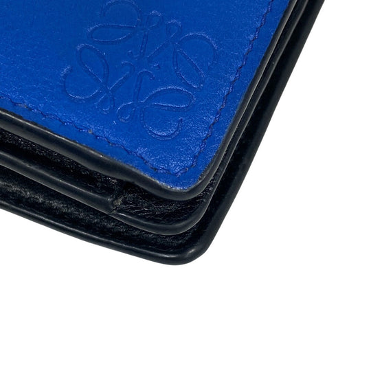 LOEWE Bifold Wallet leather blue Owl anagram unisex(Unisex) Used Authentic