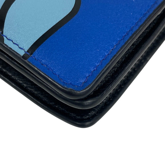 LOEWE Bifold Wallet leather blue Owl anagram unisex(Unisex) Used Authentic