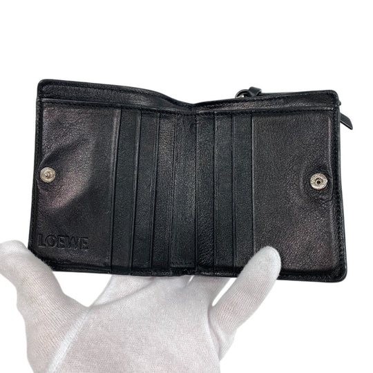 LOEWE Bifold Wallet leather blue Owl anagram unisex(Unisex) Used Authentic