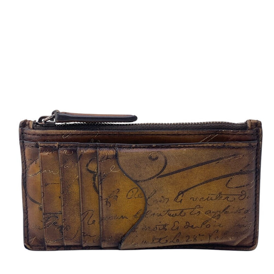Berluti Card Case leather Brown coin Fragment case Calligraphy mens Used Authentic