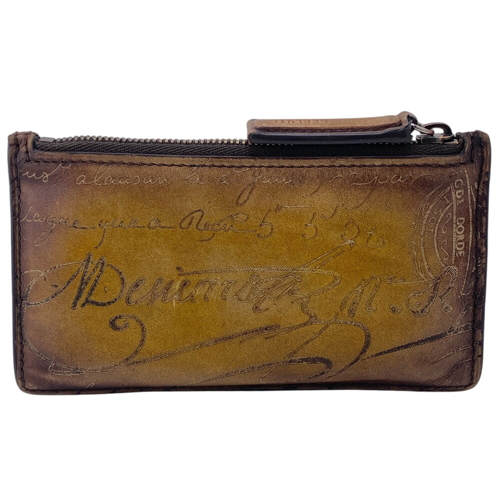 Berluti Card Case leather Brown coin Fragment case Calligraphy mens Used Authentic