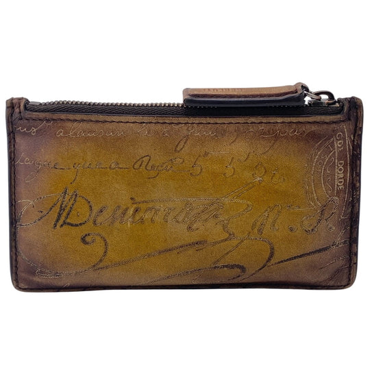 Berluti Card Case leather Brown coin Fragment case Calligraphy mens Used Authentic