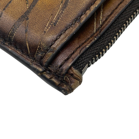 Berluti Card Case leather Brown coin Fragment case Calligraphy mens Used Authentic