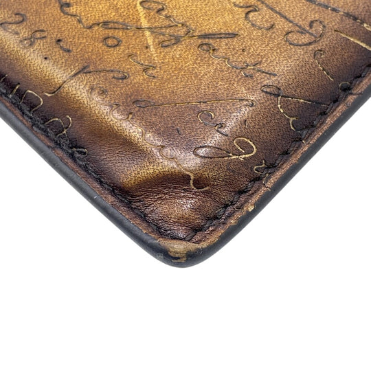 Berluti Card Case leather Brown coin Fragment case Calligraphy mens Used Authentic