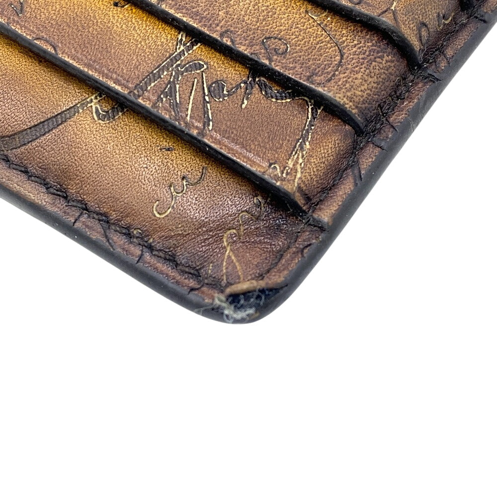 Berluti Card Case leather Brown coin Fragment case Calligraphy mens Used Authentic
