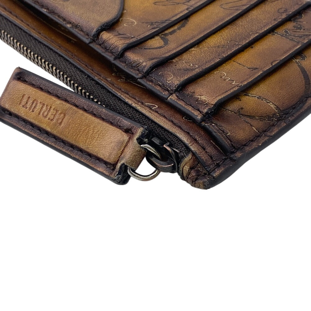 Berluti Card Case leather Brown coin Fragment case Calligraphy mens Used Authentic
