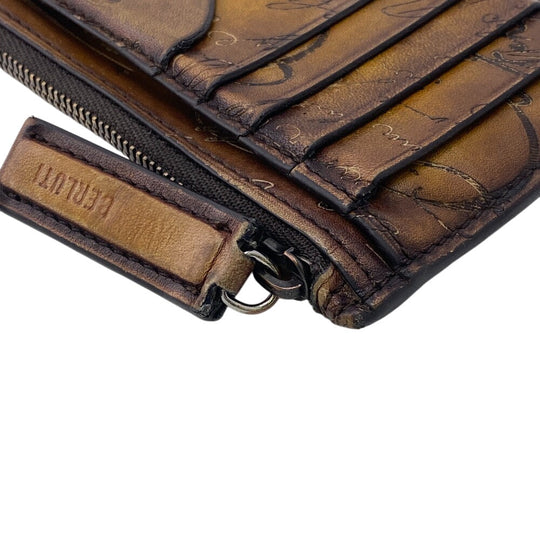 Berluti Card Case leather Brown coin Fragment case Calligraphy mens Used Authentic