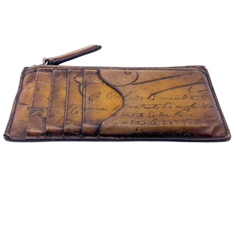 Berluti Card Case leather Brown coin Fragment case Calligraphy mens Used Authentic