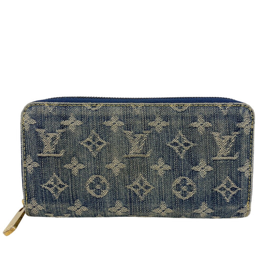 LOUIS VUITTON Long Wallet Purse M95341 Monogram denim blue Monogram denim Zippy wallet Women Used Authentic