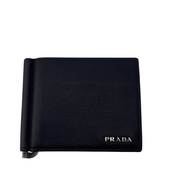 PRADA Money clip 2MN077 leather black Card Case Safiano leather mens Used Authentic