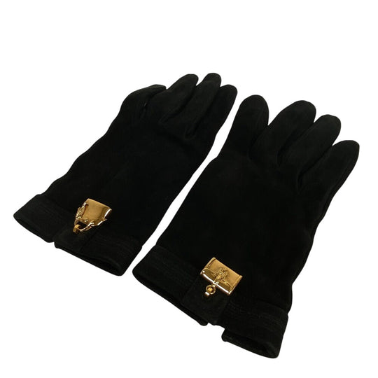 HERMES gloves Suede black Bolide Jige Women 8 Used Authentic