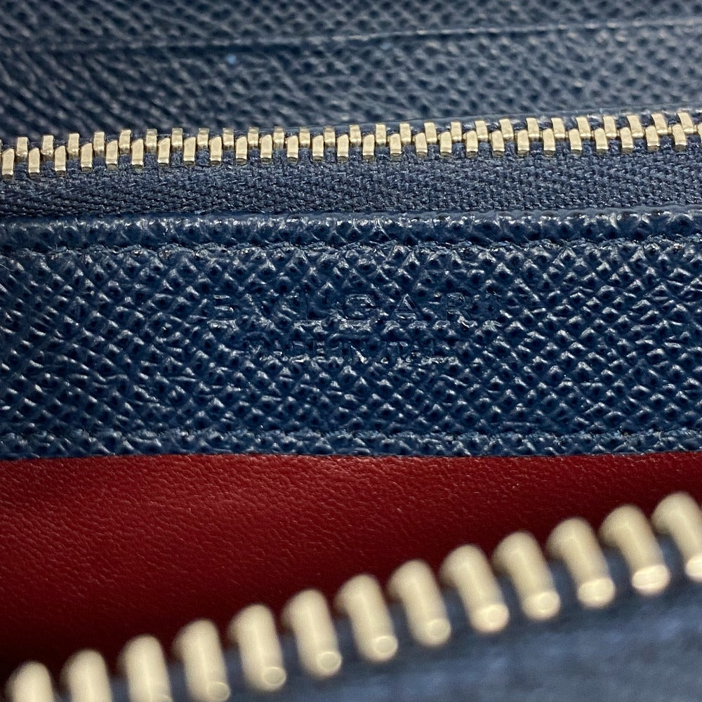 BVLGARI Long Wallet Purse leather Navy Zip Around Bulgari Bulgari Man mens Used Authentic