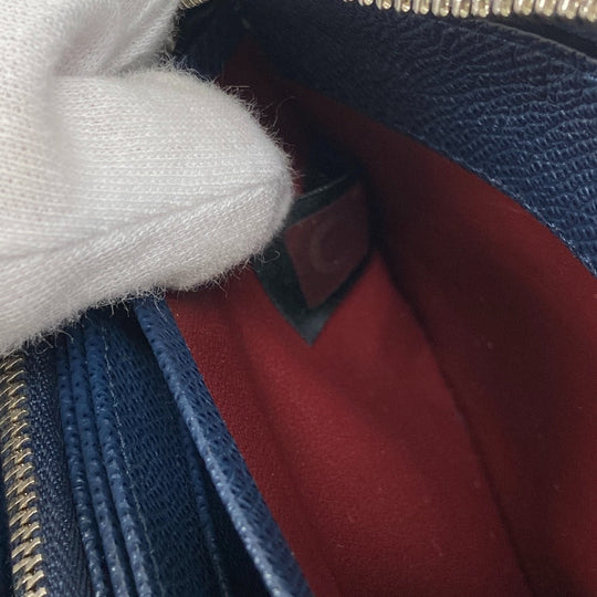 BVLGARI Long Wallet Purse leather Navy Zip Around Bulgari Bulgari Man mens Used Authentic