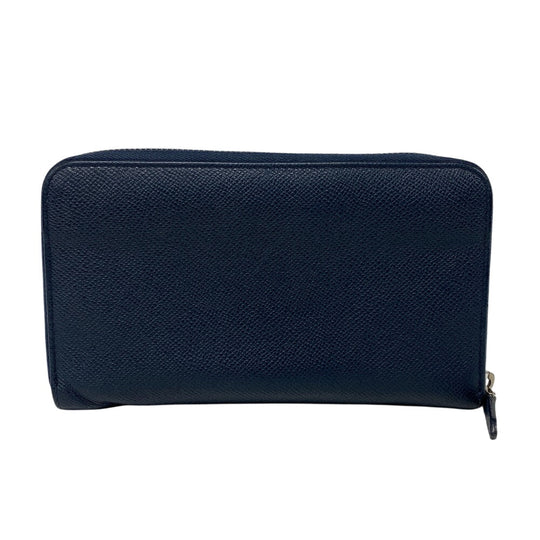 BVLGARI Long Wallet Purse leather Navy Zip Around Bulgari Bulgari Man mens Used Authentic