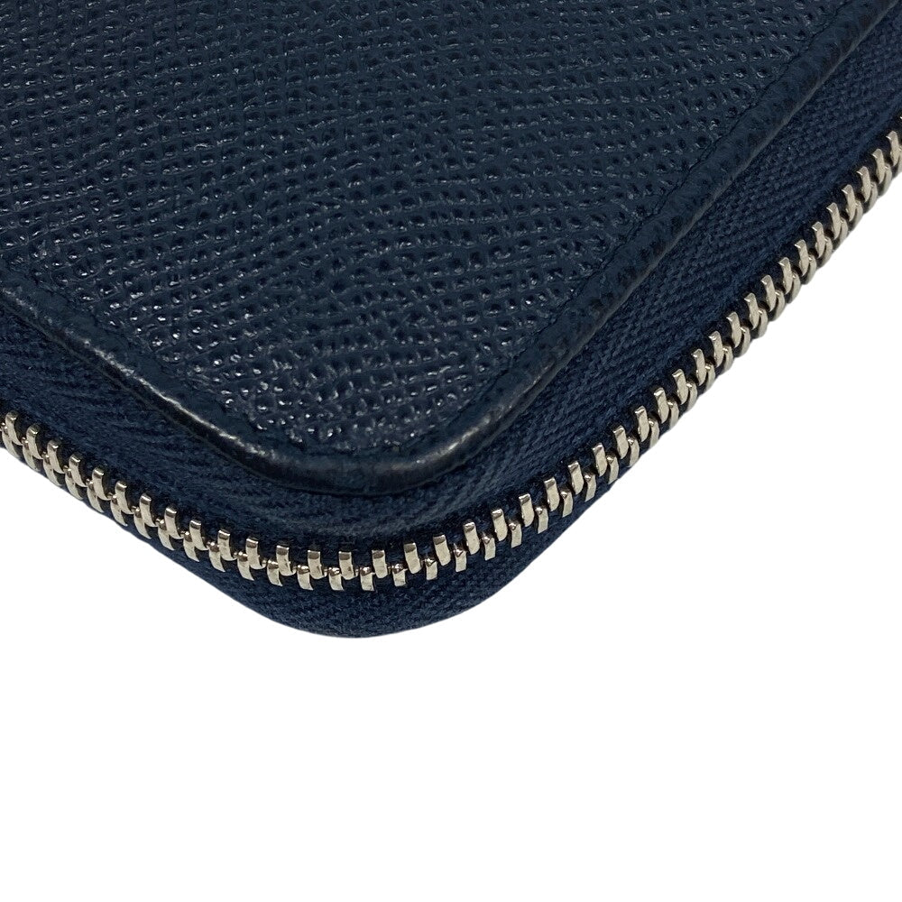BVLGARI Long Wallet Purse leather Navy Zip Around Bulgari Bulgari Man mens Used Authentic