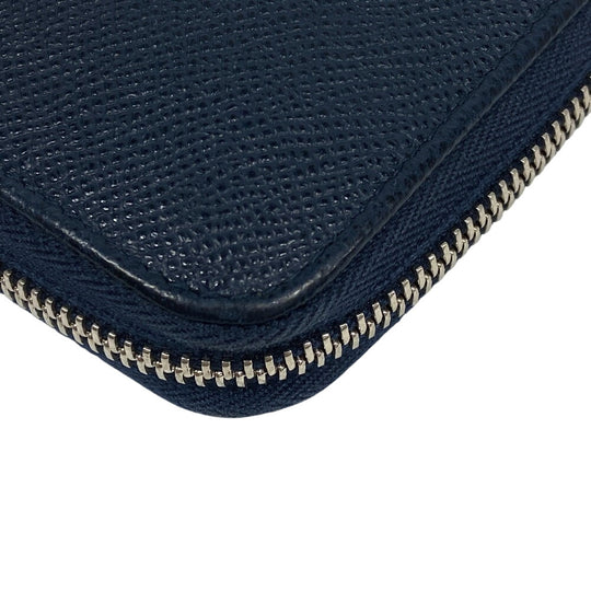 BVLGARI Long Wallet Purse leather Navy Zip Around Bulgari Bulgari Man mens Used Authentic
