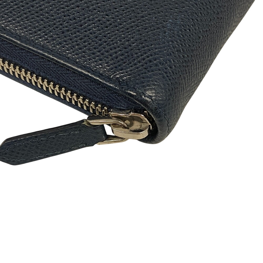 BVLGARI Long Wallet Purse leather Navy Zip Around Bulgari Bulgari Man mens Used Authentic
