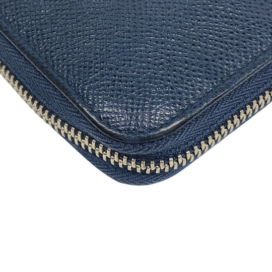 BVLGARI Long Wallet Purse leather Navy Zip Around Bulgari Bulgari Man mens Used Authentic