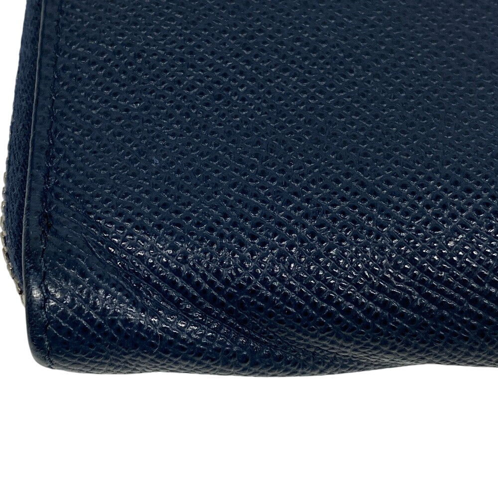 BVLGARI Long Wallet Purse leather Navy Zip Around Bulgari Bulgari Man mens Used Authentic