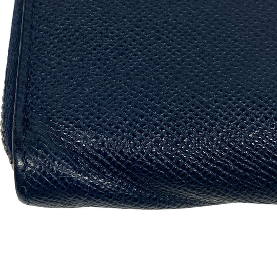 BVLGARI Long Wallet Purse leather Navy Zip Around Bulgari Bulgari Man mens Used Authentic