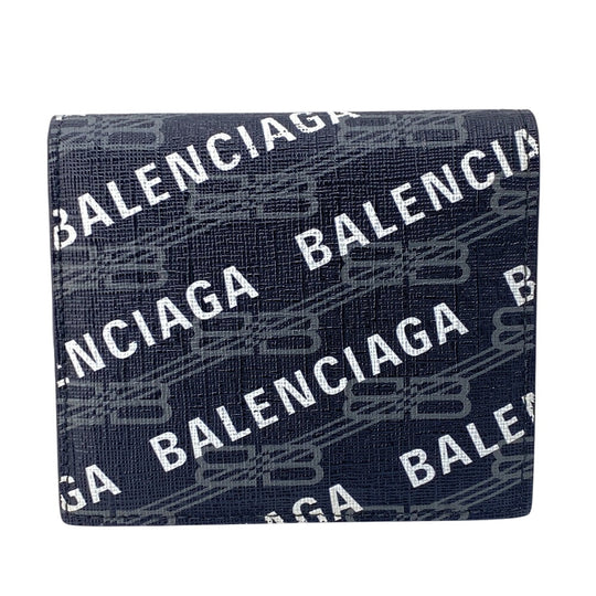 BALENCIAGA Bifold Wallet 719702 Coated canvas black logo Signature mens(Unisex) Used Authentic