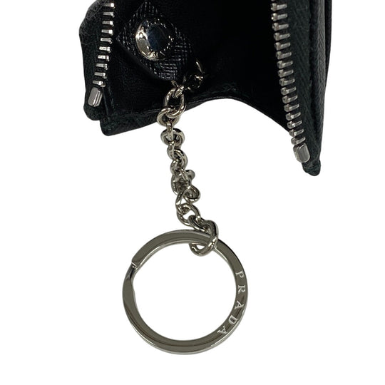 PRADA Coin case 1PP122 leather black Saffiano triangular plate