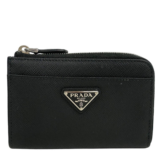 PRADA Coin case 1PP122 leather black Saffiano triangular plate