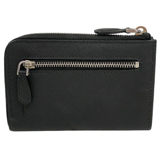 PRADA Coin case 1PP122 leather black Saffiano triangular plate