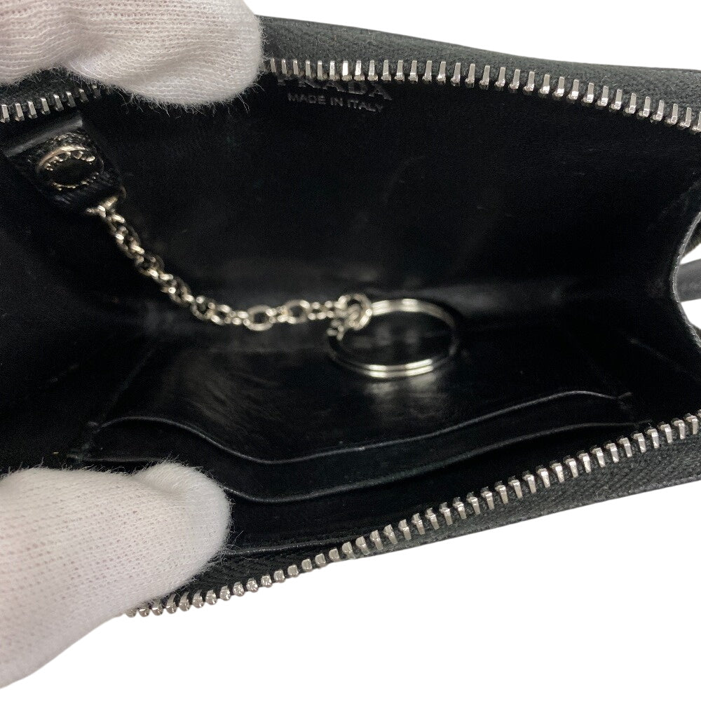 PRADA Coin case 1PP122 leather black Saffiano triangular plate