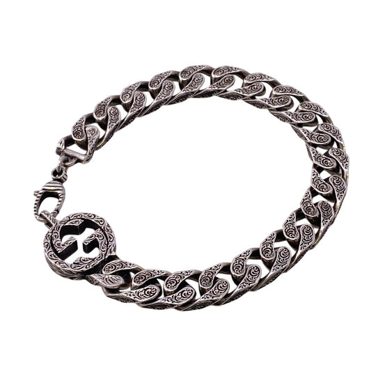 GUCCI bracelet Silver925 Silver Arabesque Interlocking G mens(Unisex) Used Authentic