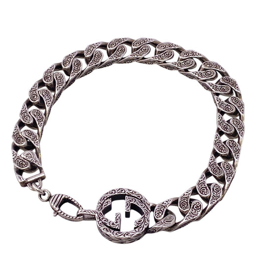 GUCCI bracelet Silver925 Silver Arabesque Interlocking G mens(Unisex) Used Authentic