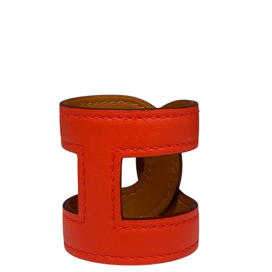 HERMES Bangle leather Red bracelet Anno Chene Dunkle Women Used Authentic