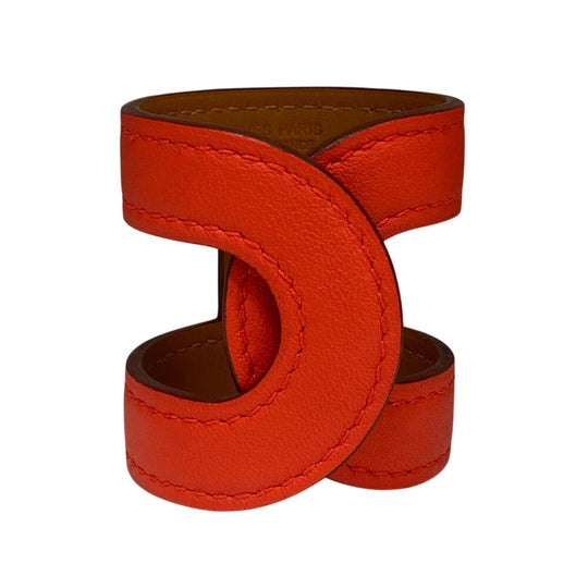 HERMES Bangle leather Red bracelet Anno Chene Dunkle Women Used Authentic