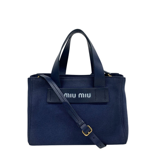 MIUMIU Shoulder Bag Canvas, Leather Navy 2way handbag Canapa Women Used Authentic