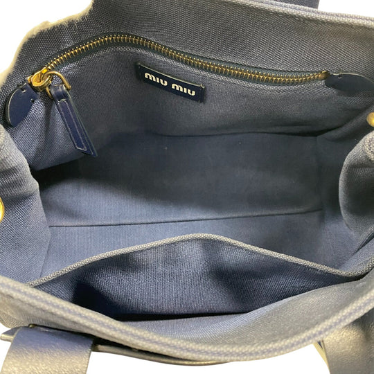 MIUMIU Shoulder Bag Canvas, Leather Navy 2way handbag Canapa Women Used Authentic