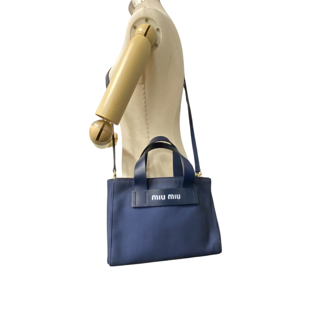 MIUMIU Shoulder Bag Canvas, Leather Navy 2way handbag Canapa Women Used Authentic