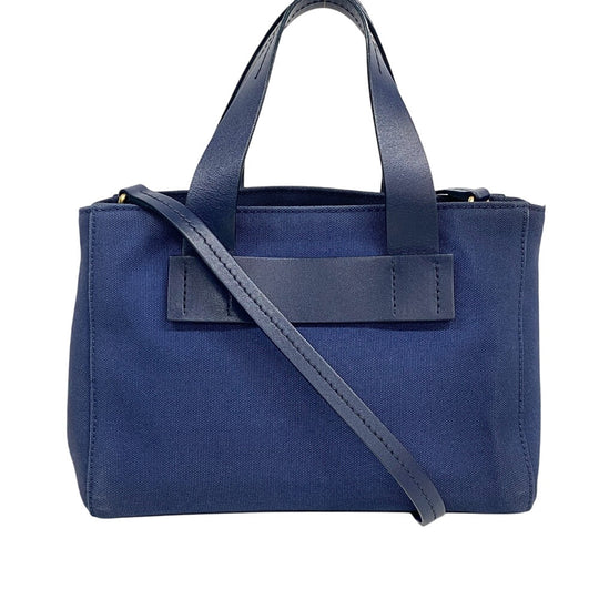 MIUMIU Shoulder Bag Canvas, Leather Navy 2way handbag Canapa Women Used Authentic