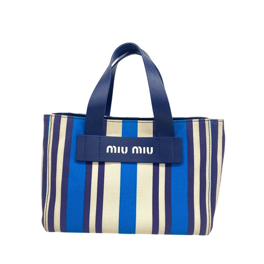 MIUMIU Shoulder Bag 5BA085 Canvas, Leather blue 2way handbag Women Used Authentic