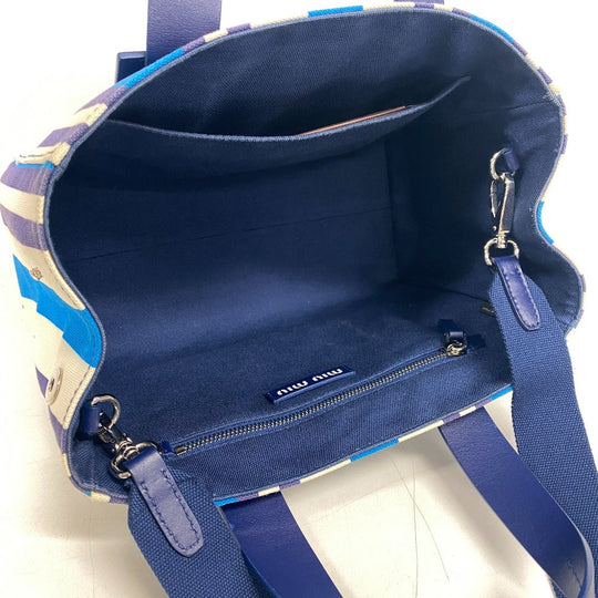 MIUMIU Shoulder Bag 5BA085 Canvas, Leather blue 2way handbag Women Used Authentic