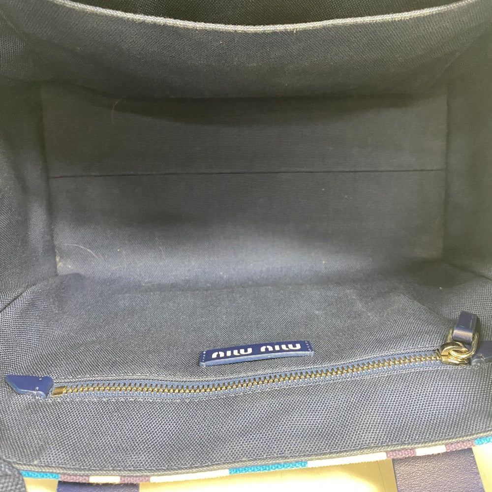 MIUMIU Shoulder Bag 5BA085 Canvas, Leather blue 2way handbag Women Used Authentic