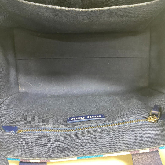 MIUMIU Shoulder Bag 5BA085 Canvas, Leather blue 2way handbag Women Used Authentic