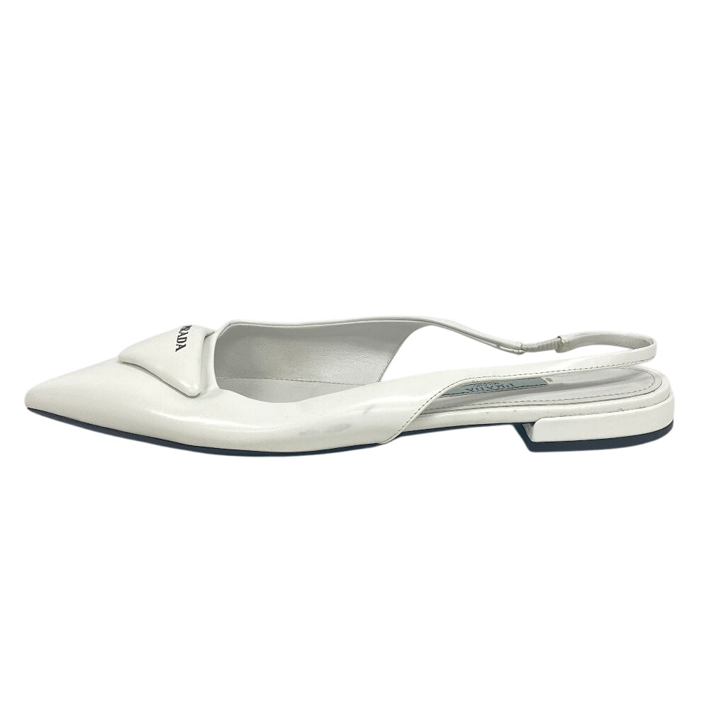 PRADA pumps leather Ivory Triangle logo Women 35 Used Authentic