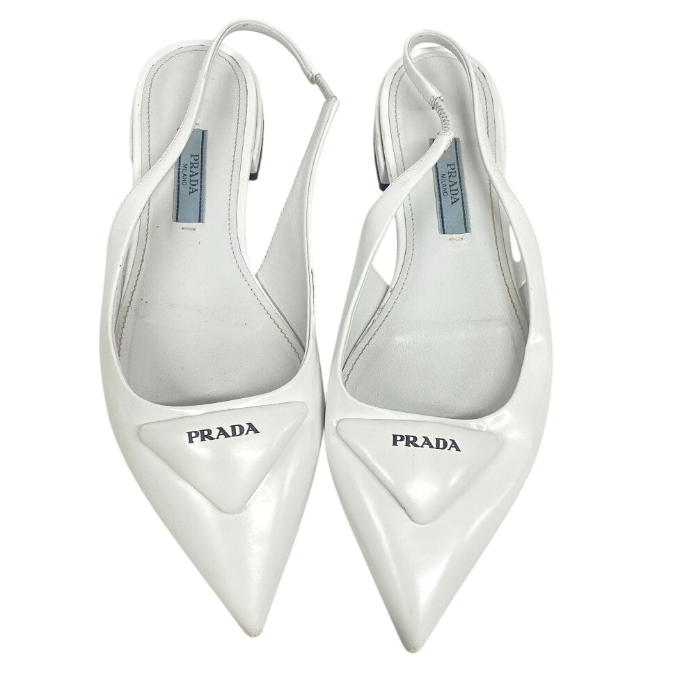PRADA pumps leather Ivory Triangle logo Women 35 Used Authentic